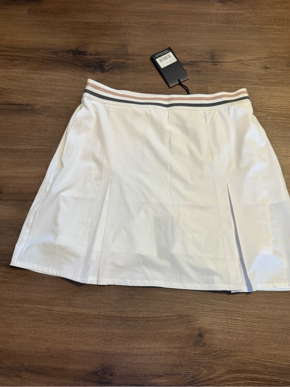 White Pleated Mini Skirt with Striped Elastic Waistband NWT